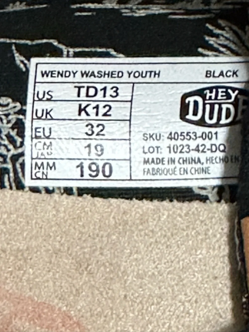 Hey Dude Kids Black Canvas Slip-On Sneakers with Brown Logo Tab - Picture 5 of 5